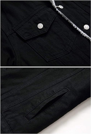 Full Fur Denim Jacket Men, Black Zing Apparel