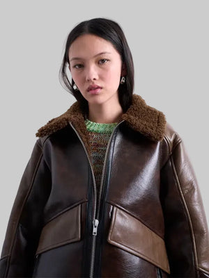 Faux-Shearling-Patchwork-Faux-Leather-Brown-Jacket