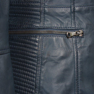 Collarless Leather Blazer Women Navy Zing Apparel