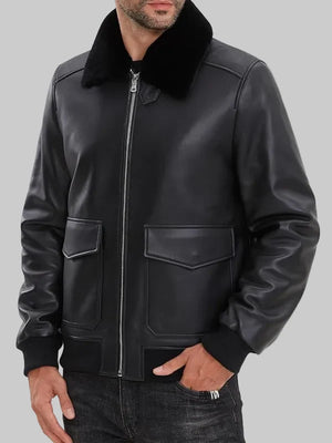 Men-Black-Leather-Bomber-Jacket-with-Real-Fur-Collar