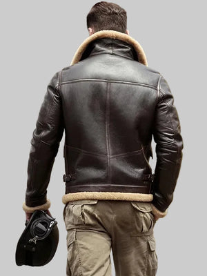 Mens-Brown-B3-Flight-Sheepskin-Shearling-Leather-Jacket-Back-Coat