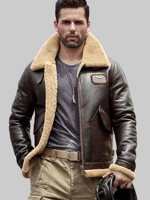 Mens-Brown-B3-Flight-Sheepskin-Shearling-Leather-Jacket-Coat