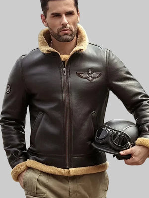 Mens-Brown-RAF-Aviator-Airforce-Sheepskin-Shearling-Leather-Jacket