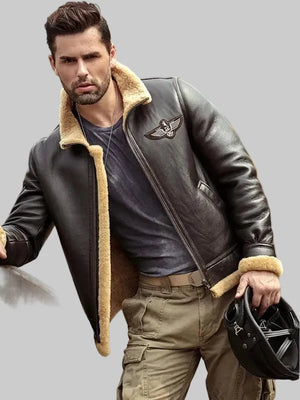 Mens-RAF-Aviator-Airforce-Sheepskin-Shearling-Brown-Leather-Jacket