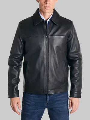 Perry-Ellis-Mens-Classic-Black-Leather-Jacket