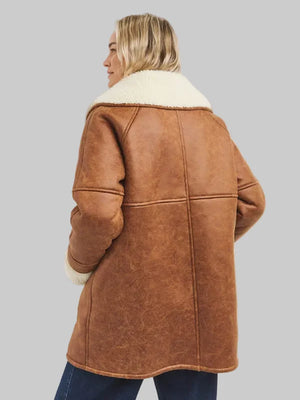 Tan-Mid-Length-Shearling-Leather-Jacket