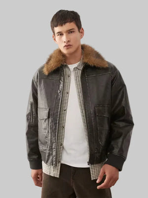 Vintage-Leather-Look-Bomber-Jacket-With-Faux-Fur-Collar-In-Brown