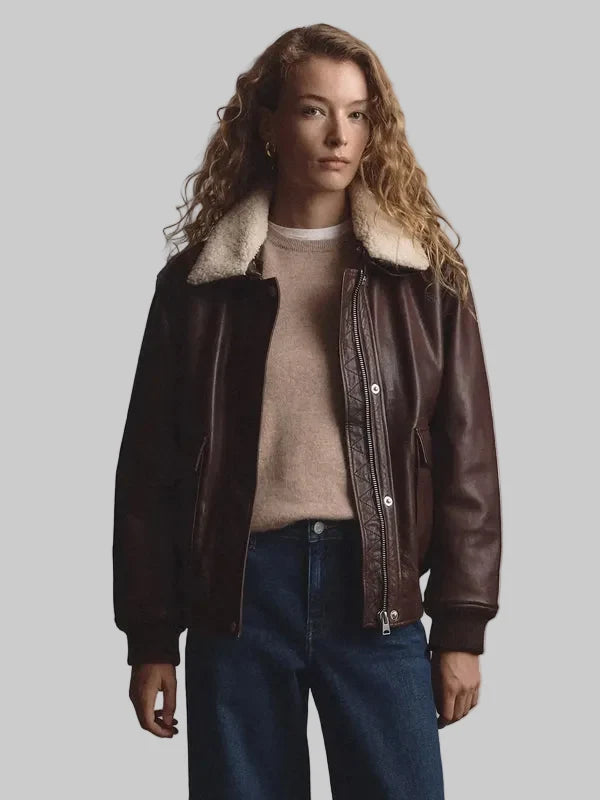 100-Leather-Shearling-Trim-Aviator-Jacket-Brown