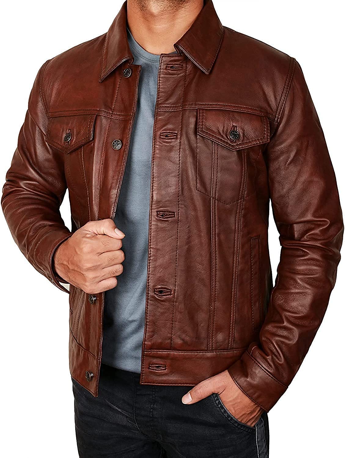 Vintage Trucker Biker Jacket Men, Multi Zing Apparel