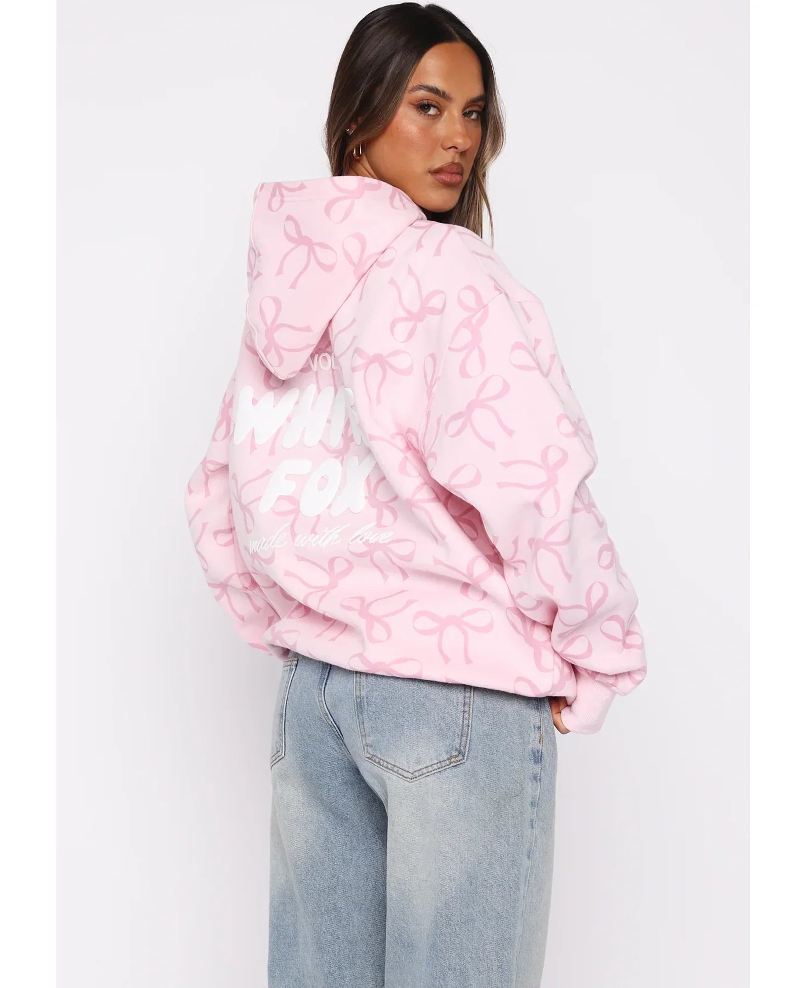 White-Fox-Bow-Hoodie-Pink