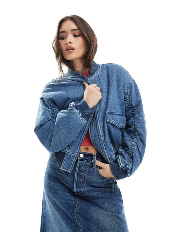 Blue Jean Bomber Jacket For Sale