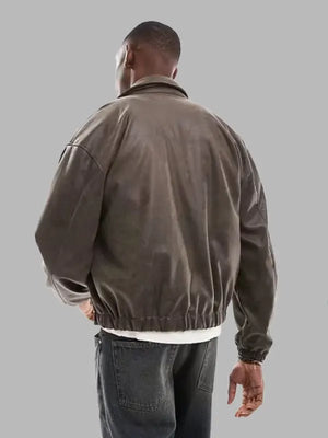 Daniel Brown Real Leather Bomber Jacket For Sale