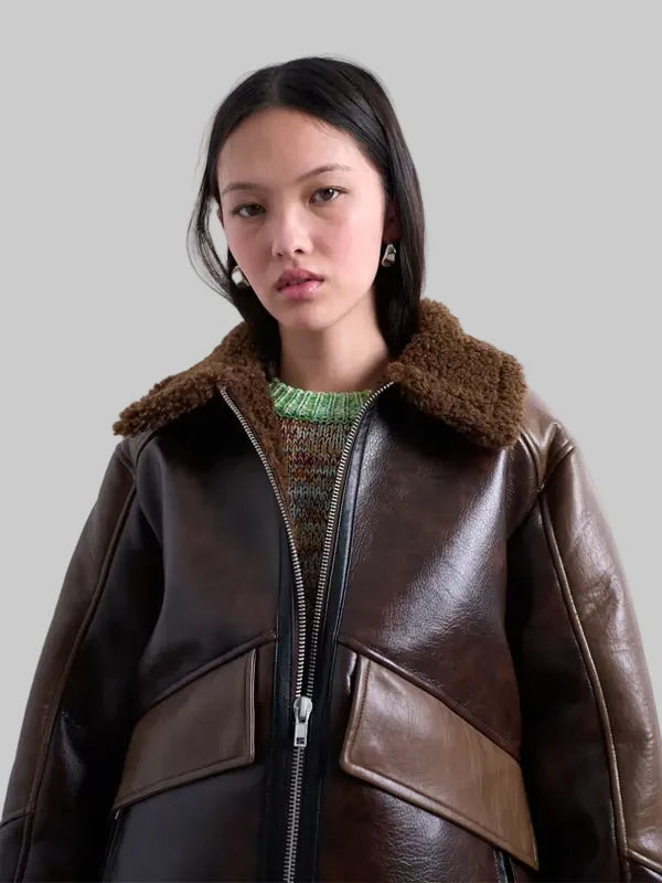 Faux-Shearling-Patchwork-Faux-Leather-Brown-Jacket
