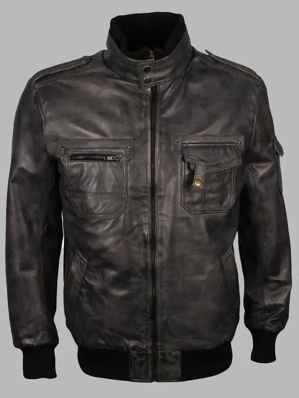 James Black Real Leather Bomber Jacket