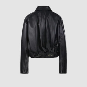 Loewe-Black-Lambskin-Draped-Leather-Jacket-For-Womens