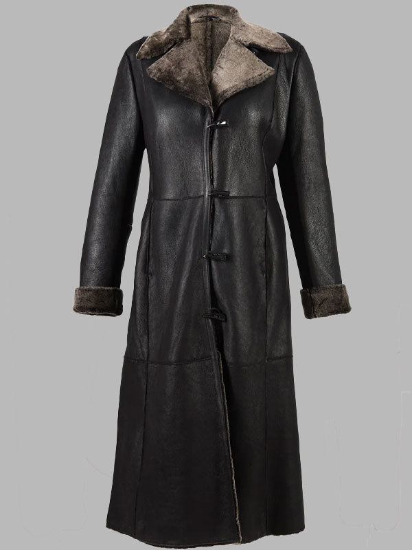 Marian Annabel Long Leather Sheepskin Black Coat