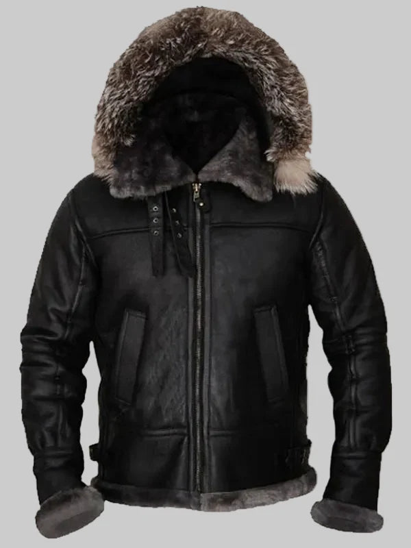 Men-Black-Shearling-Leather-Jacket-With-Hoodie