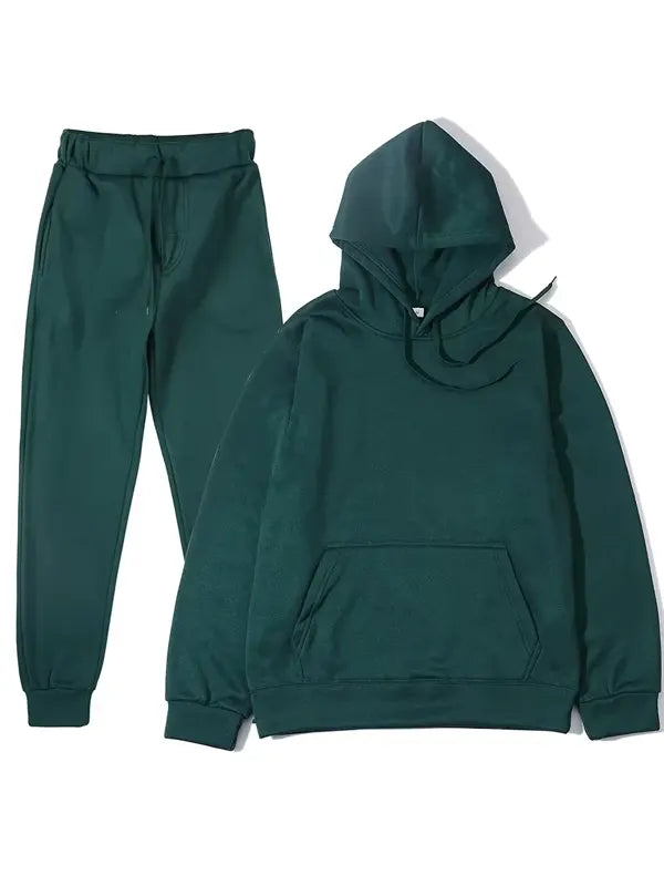 Men's Dark Green Pullover Hoodie and Jogger Pants Tracksuit