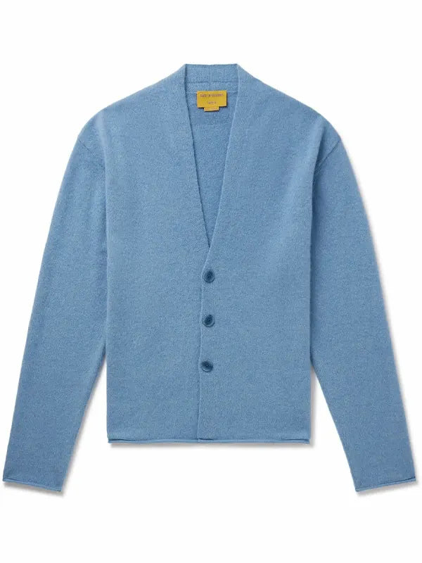Men's Solid Blue Minimalist Button-Down Knit Sweater