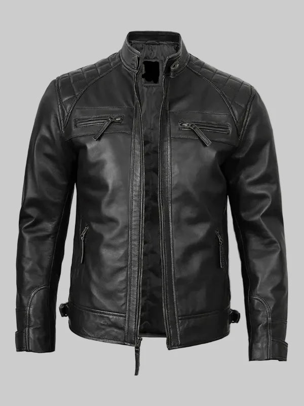 Mens-Black-Real-Leather-Cafe-Racer-Jacket-Diamond-Pattern-Shoulders