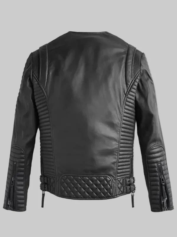 Mens-Collarless-Leather-Jacket-Black