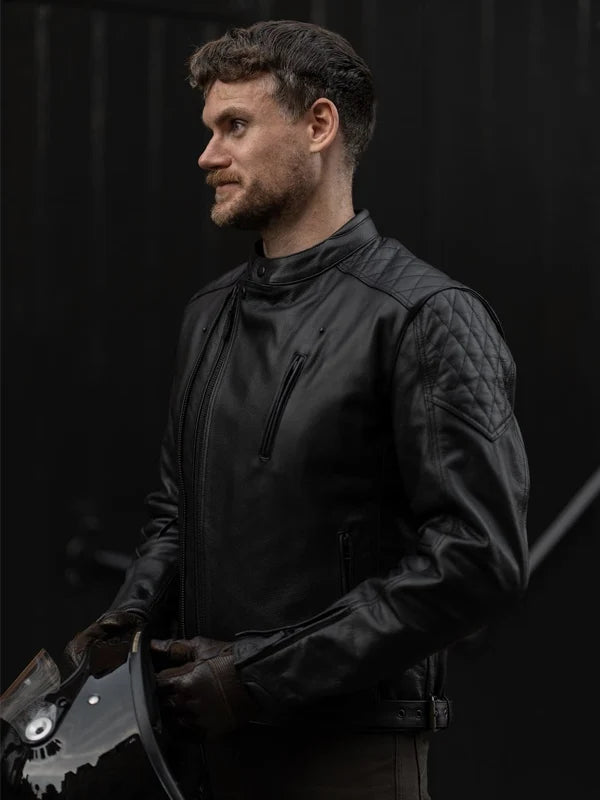 Mens-Twin-Real-Leather-Jacket-Black