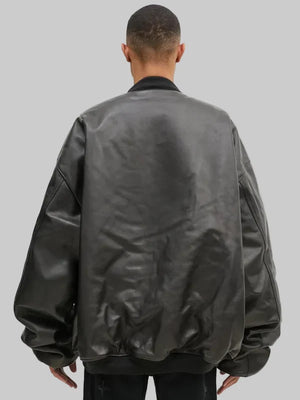 Oversized-Black-Leather-Bomber-Jacket-Back