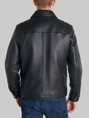 Perry-Ellis-Mens-Classic-Black-Leather-Jacket-Back