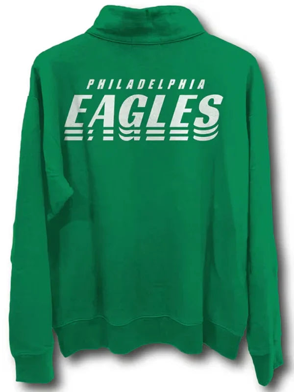 Philadelphia-Eagles-Mens-Kelly-Green-Mock-Neck-Long-Sleeve-Qtr-Zip-Fashion-Pullover
