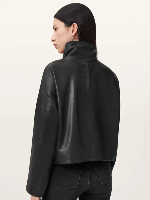 Ryder Funnel Neck Leather Jacket Back