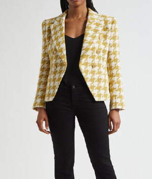 The View 2025 Ana Navarro Yellow Houndstooth Tweed Blazer USA Jackets