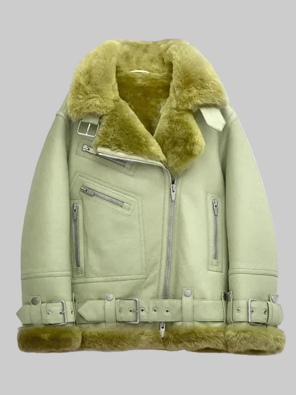 Women-Light-Green-Aviator-Style-Sheepskin-Shearling-Leather-Jacket
