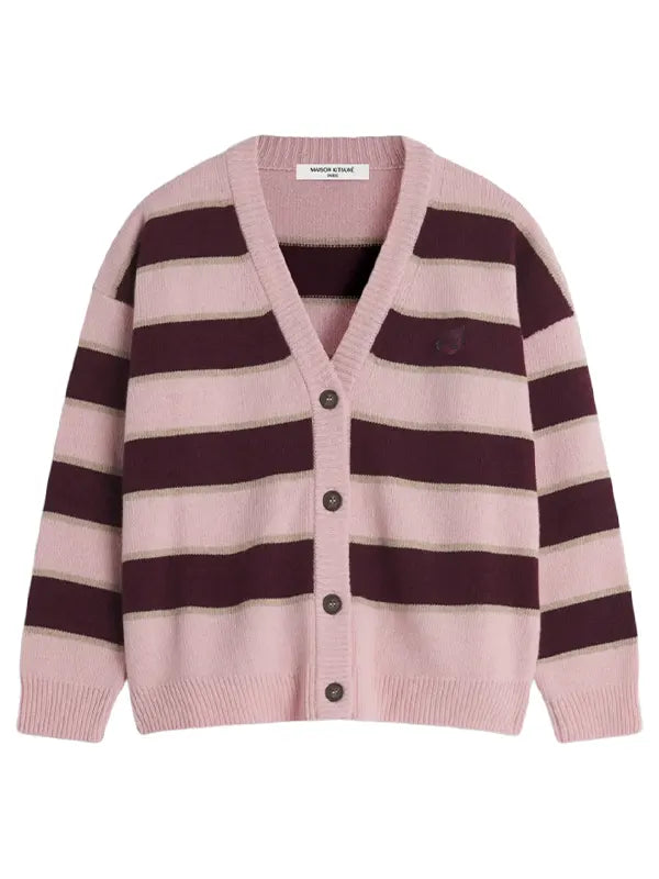 Women's Designer Striped V-Neck Button-Down Cardigan Sweater