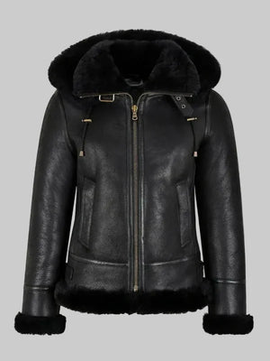 Womens-B3-Bomber-Hooded-Classic-Black-Shearling-Jacket