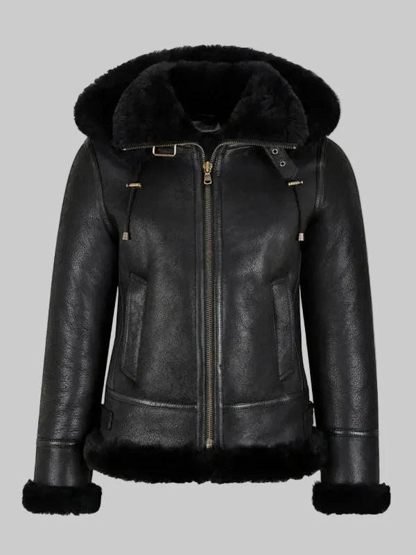 Womens-B3-Bomber-Hooded-Classic-Black-Shearling-Jacket