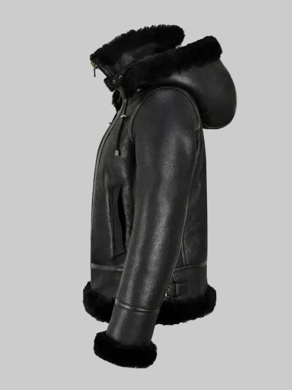 Womens-B3-Bomber-Hooded-Classic-Shearling-Black-Jacket