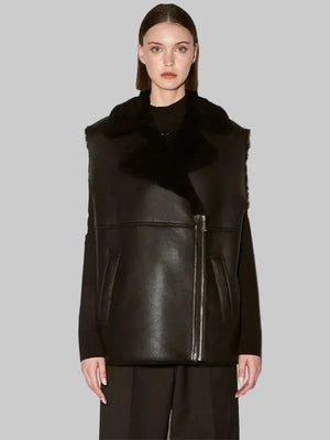 Womens-Sleeveless-black-shearling-jacket