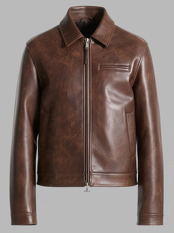 Men Brown Laurent Vintage Leather Jacket